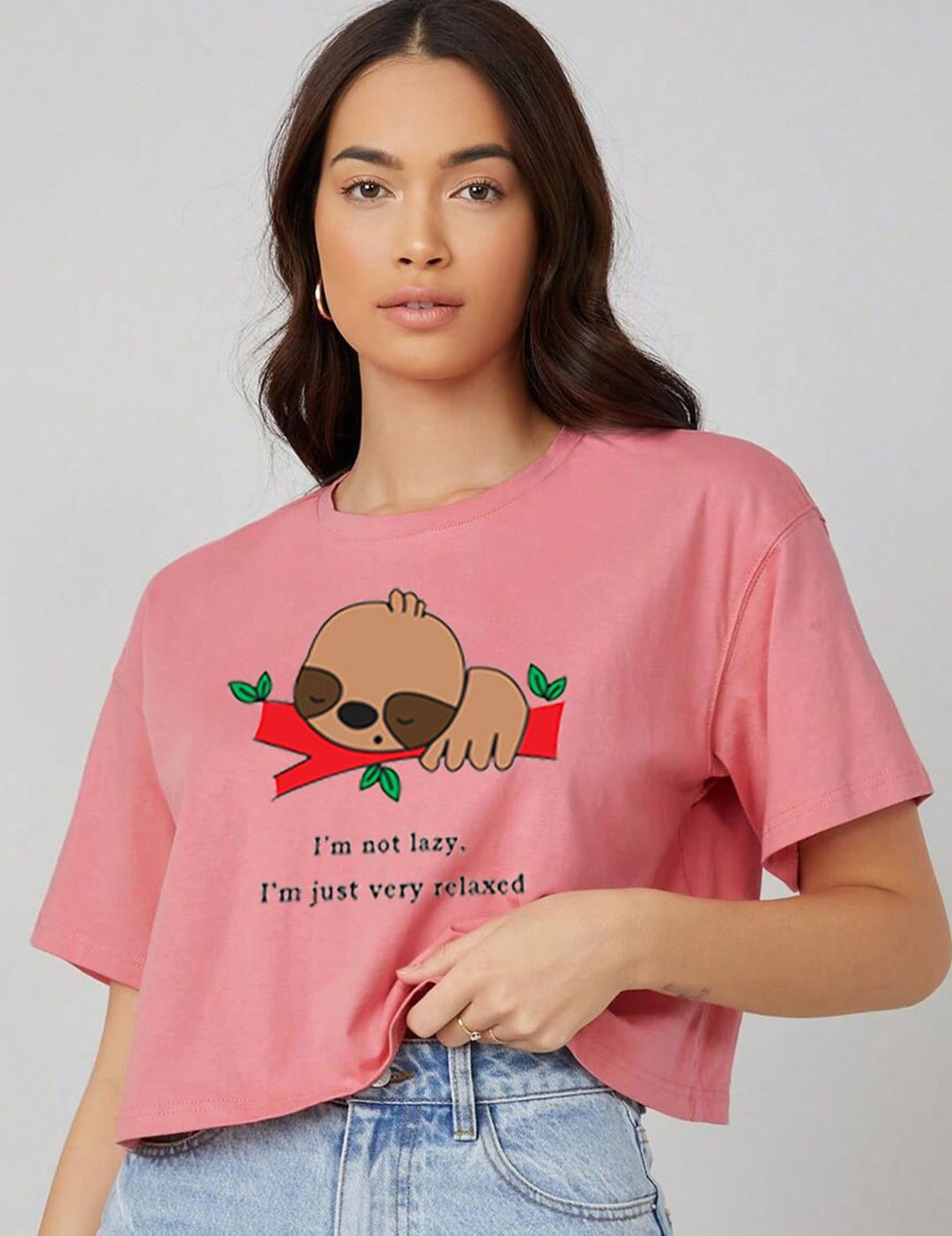 Kotty Graphic Printed Round Neck Crop Oversized T-shirt