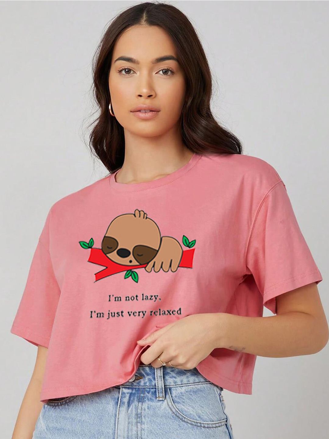 Kotty Graphic Printed Round Neck Crop Oversized T-shirt