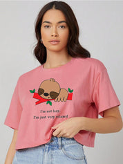 Kotty Graphic Printed Round Neck Crop Oversized T-shirt