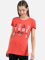 Kotty Women Pink & Orange Set of 2 Printed Round Neck T-shirts