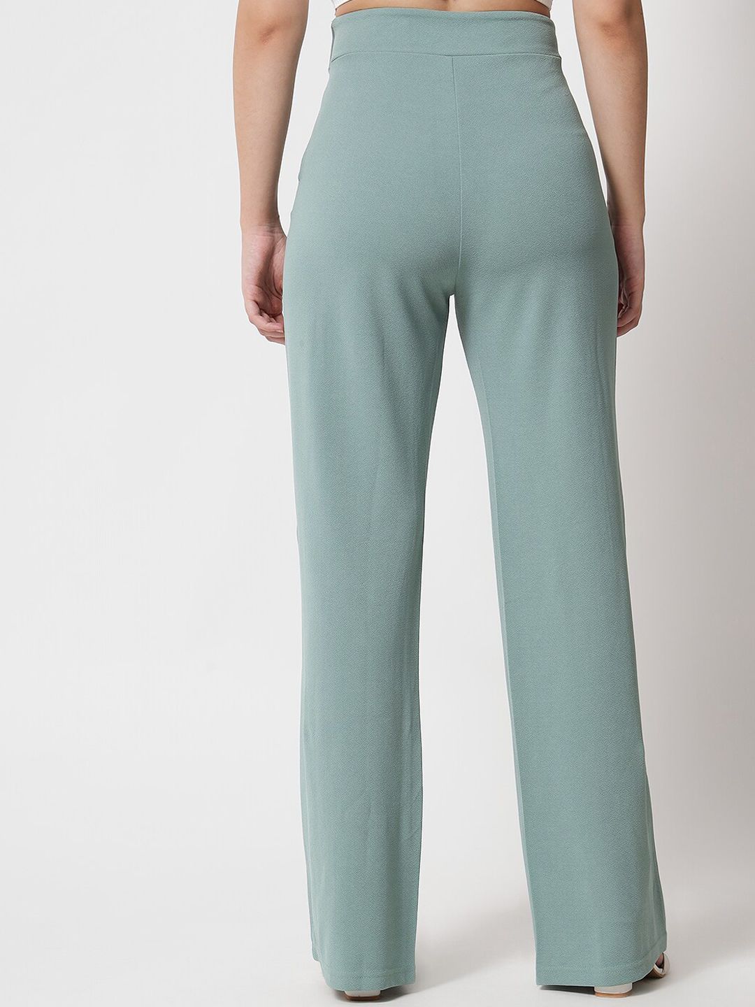 Kotty Women Green Relaxed Straight Fit High-Rise Easy Wash Trousers