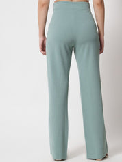 Kotty Women Green Relaxed Straight Fit High-Rise Easy Wash Trousers
