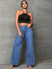 Kotty Women Blue Jean Straight Fit High-Rise Light Fade Clean Look Stretchable Jeans