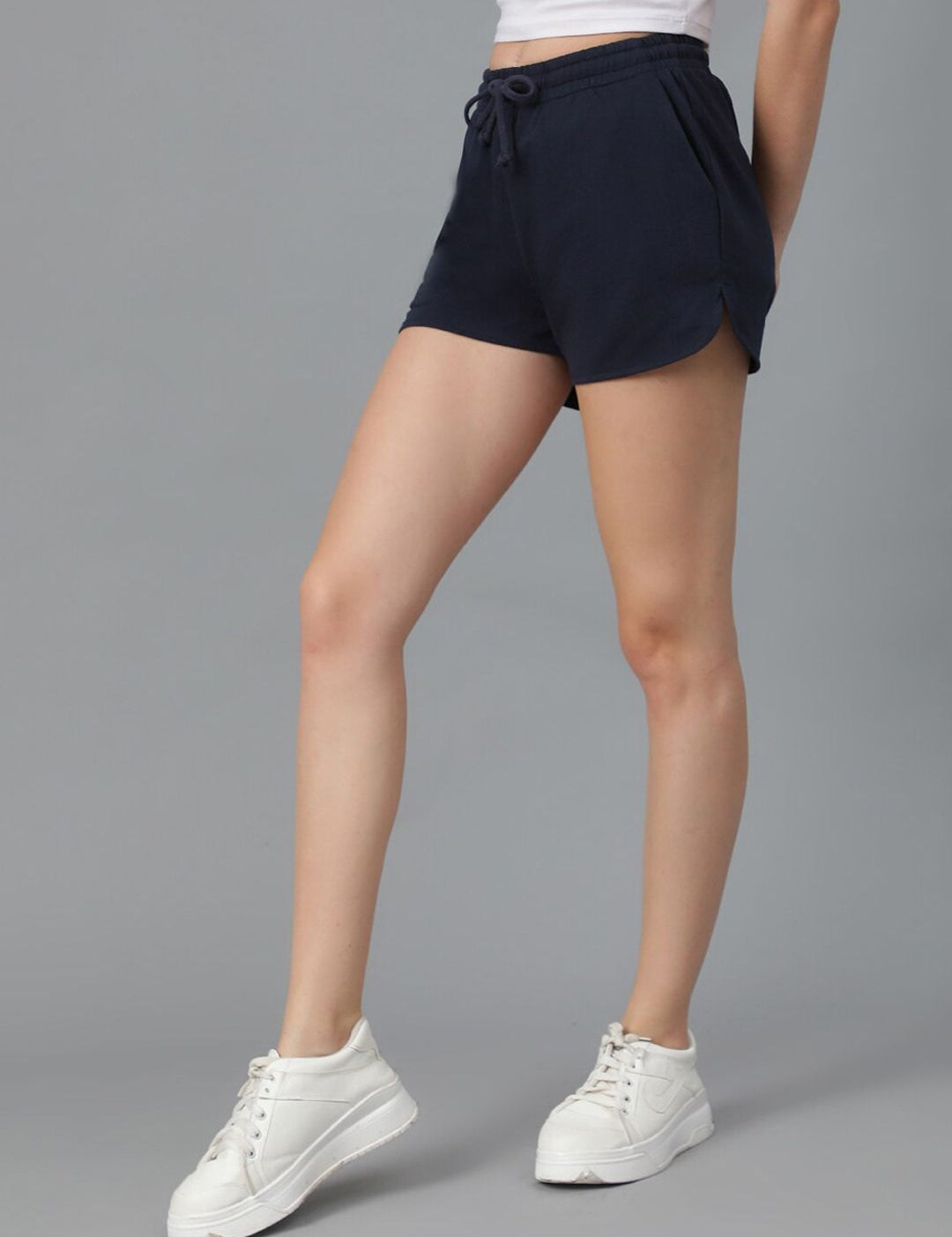 Kotty Women Navy Blue Mid-Rise Running Sports Shorts