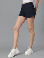 Kotty Women Navy Blue Mid-Rise Running Sports Shorts
