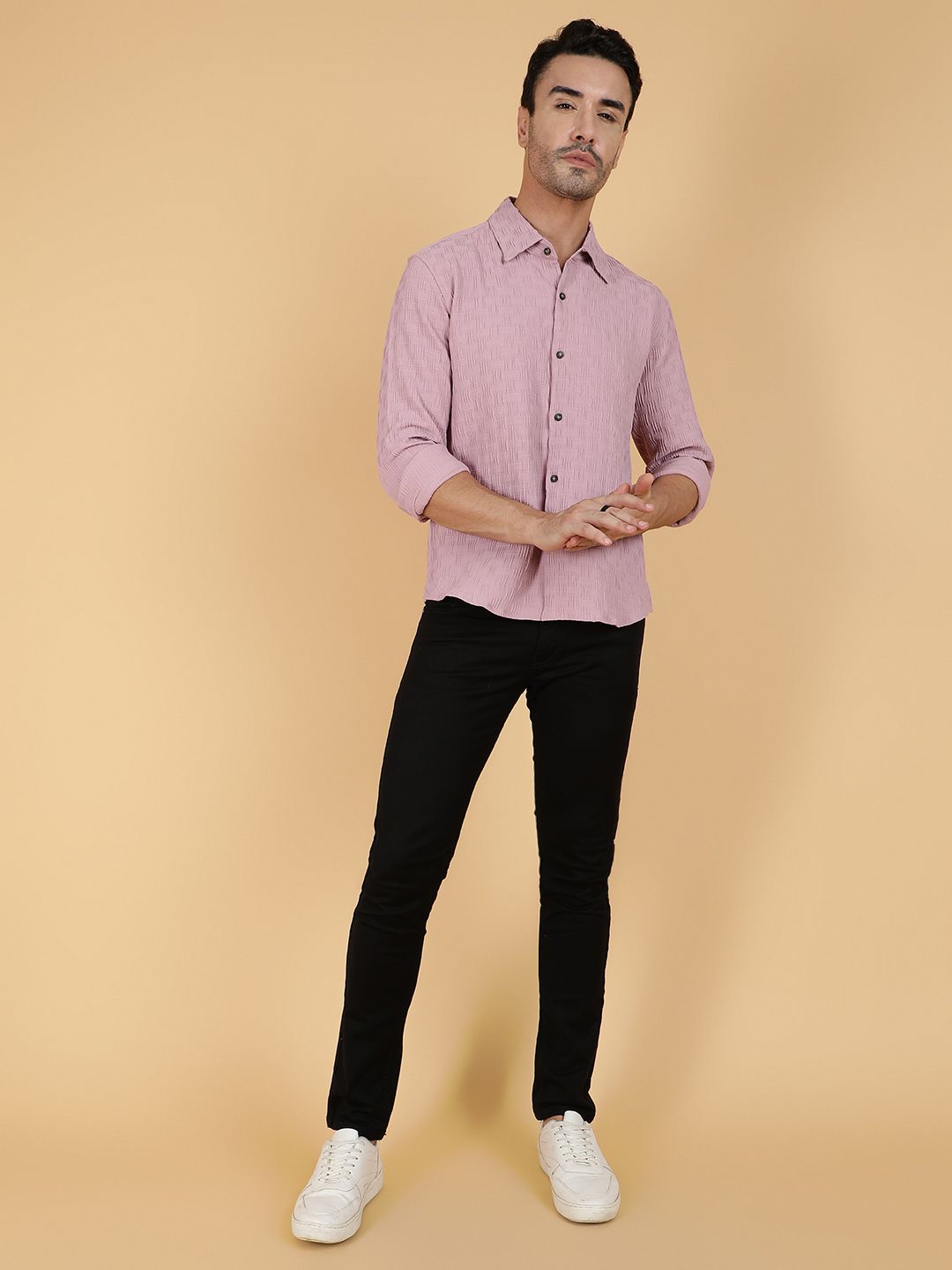 Kotty Men Relaxed Spread Collar Textured Casual Shirt