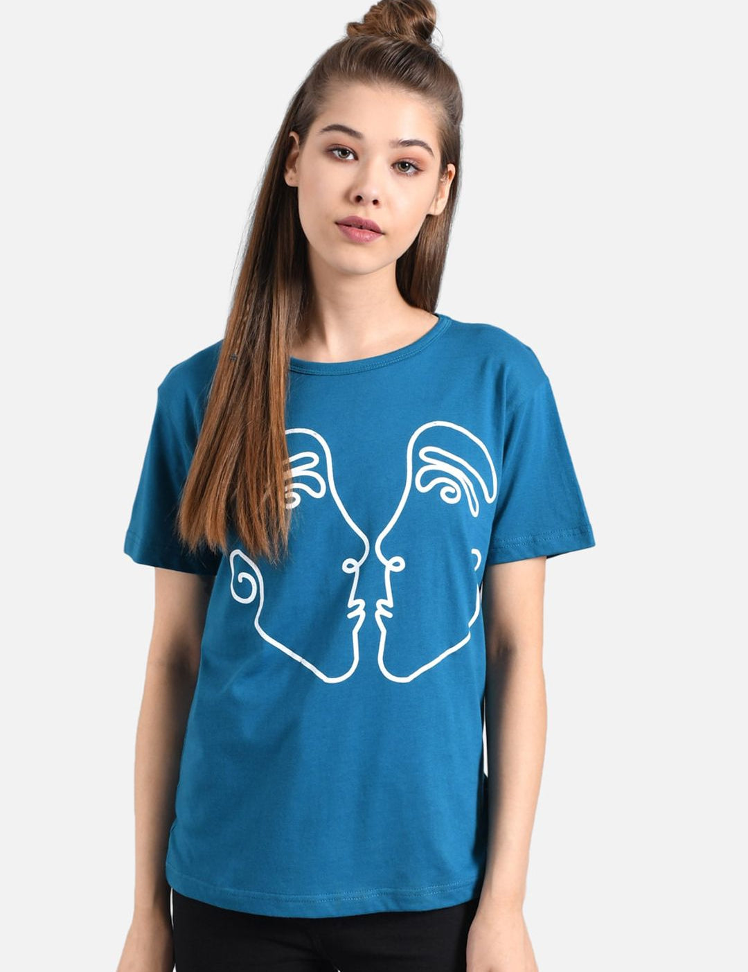 Kotty Women Blue Printed Round Neck T-shirt