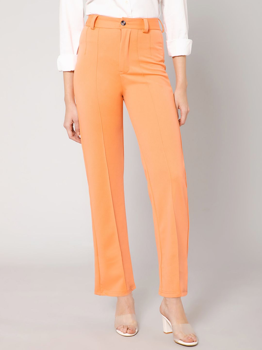 Kotty Women Relaxed Straight Leg Straight Fit High-Rise Easy Wash Trousers