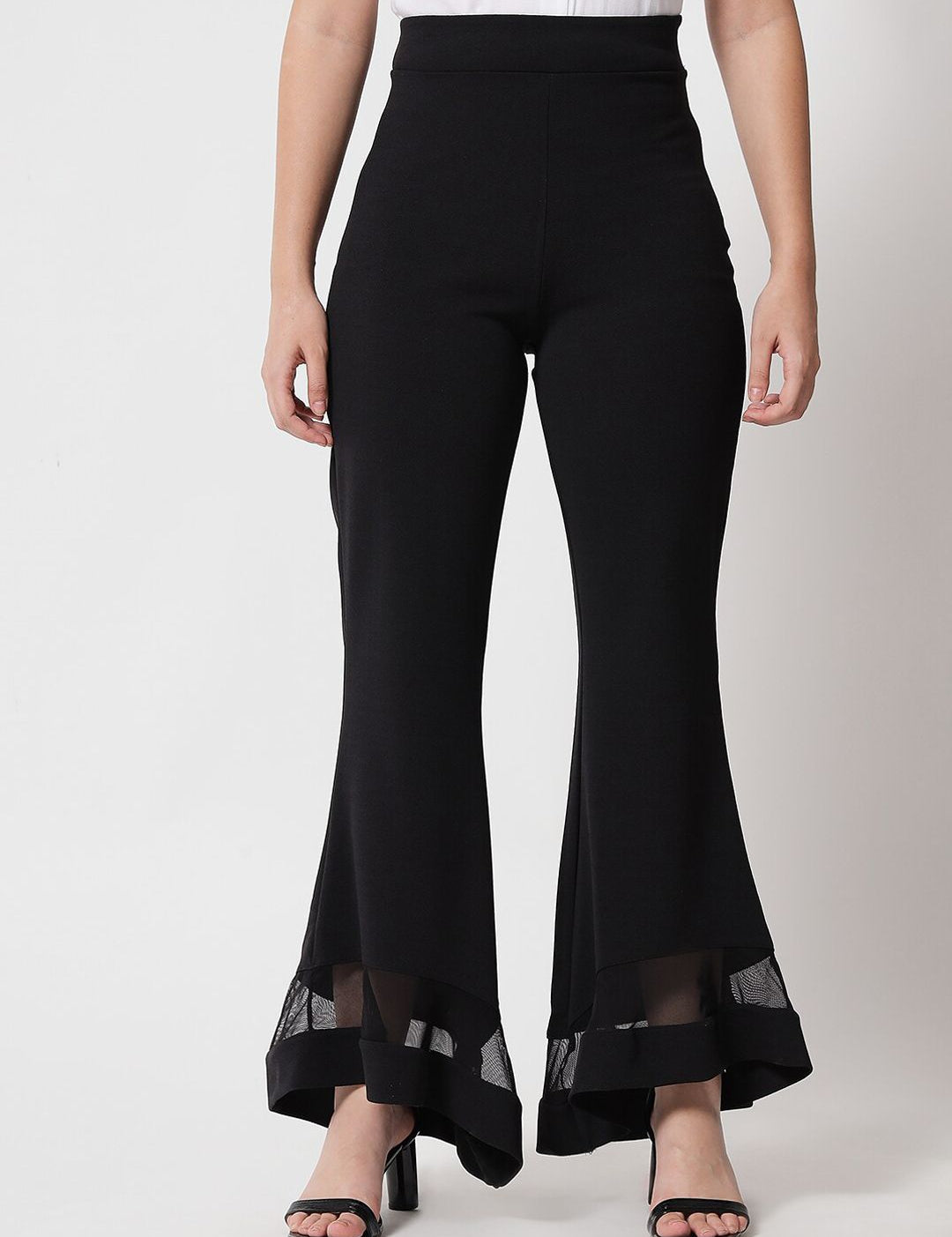 Kotty Women Black Relaxed Flared High-Rise Easy Wash Trousers