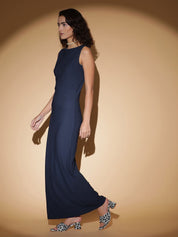 Stylecast X KOTTY Basics Navy Blue Boat Neck Maxi Dress