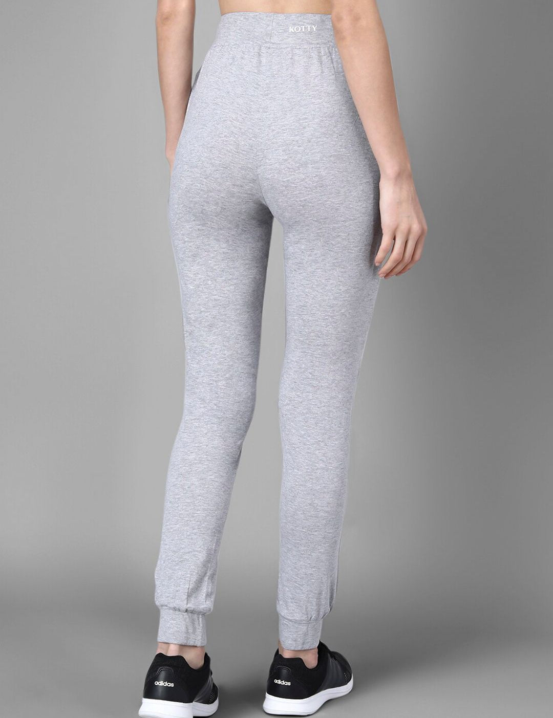 Kotty Women Grey Melange & White Printed Joggers