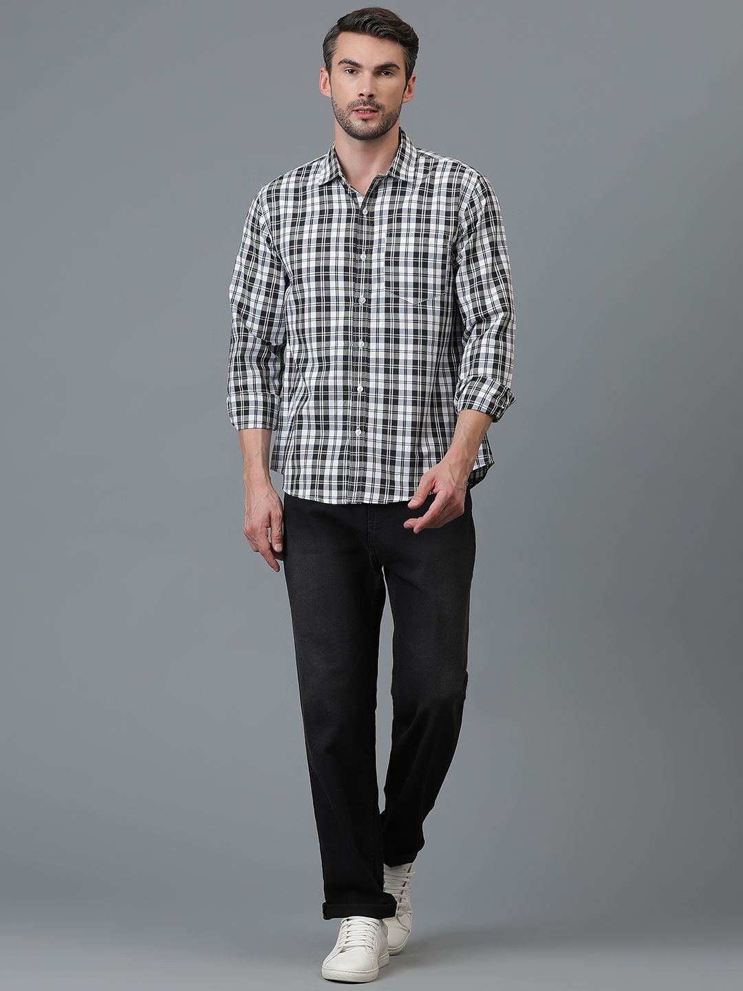 Kotty New Tartan Checks Spread Collar Casual Shirt
