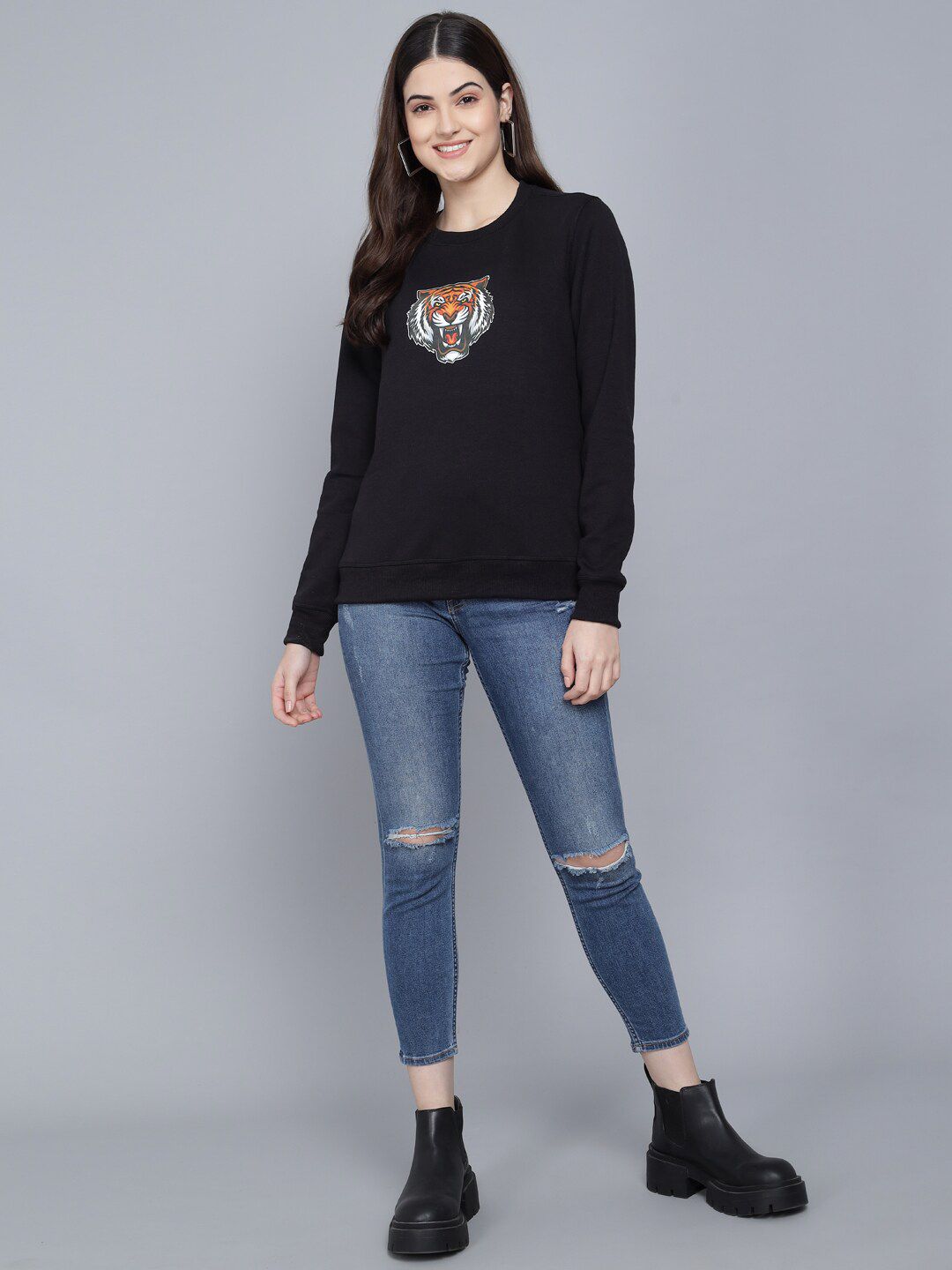 Kotty Women Black Tiger Printed Sweatshirt