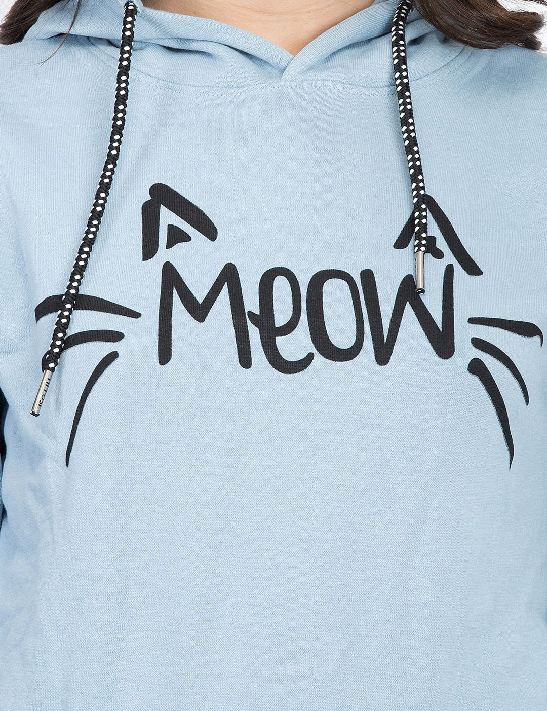 Kotty Women Blue Printed Hooded Sweatshirt