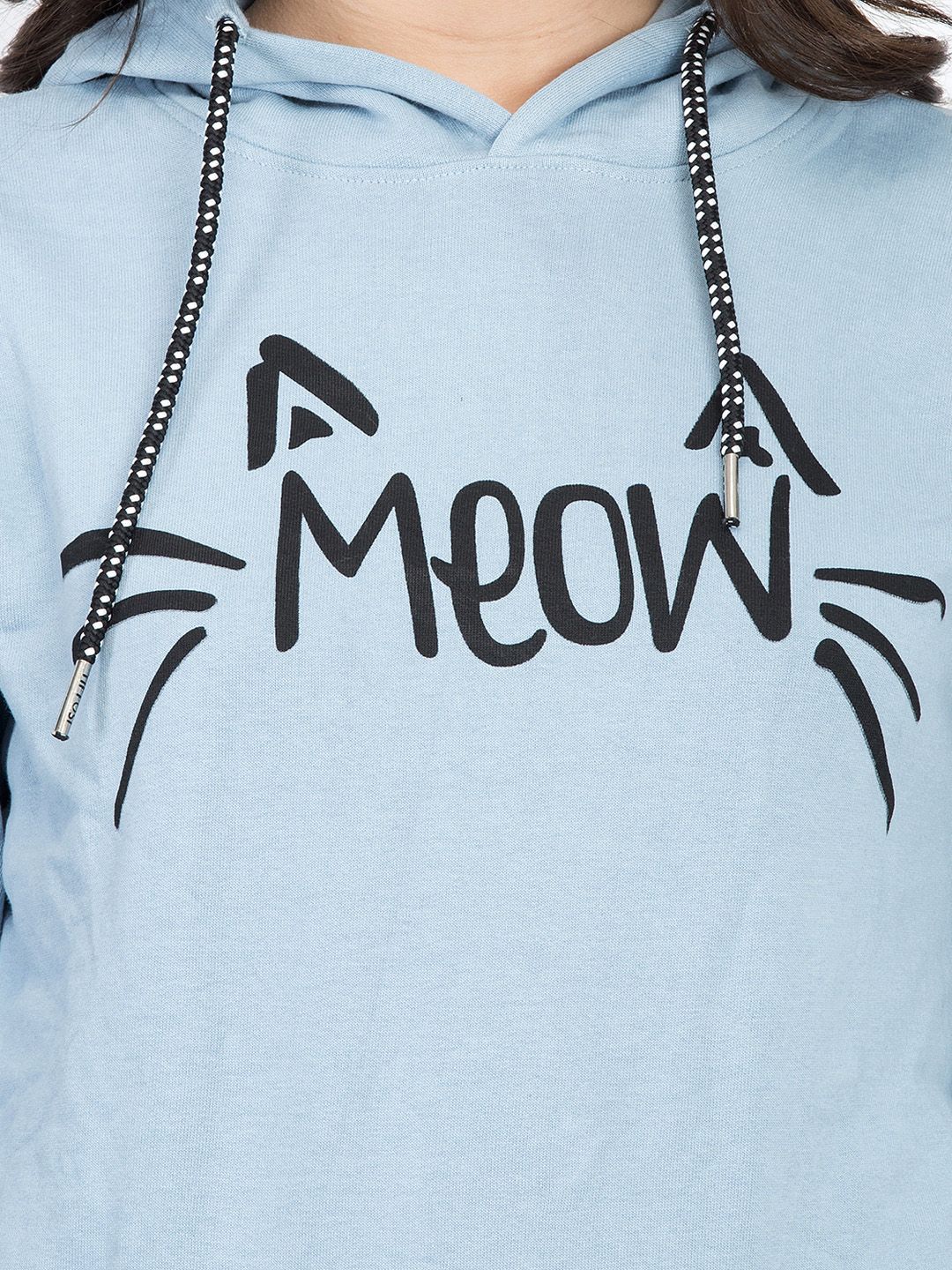 Kotty Women Blue Printed Hooded Sweatshirt