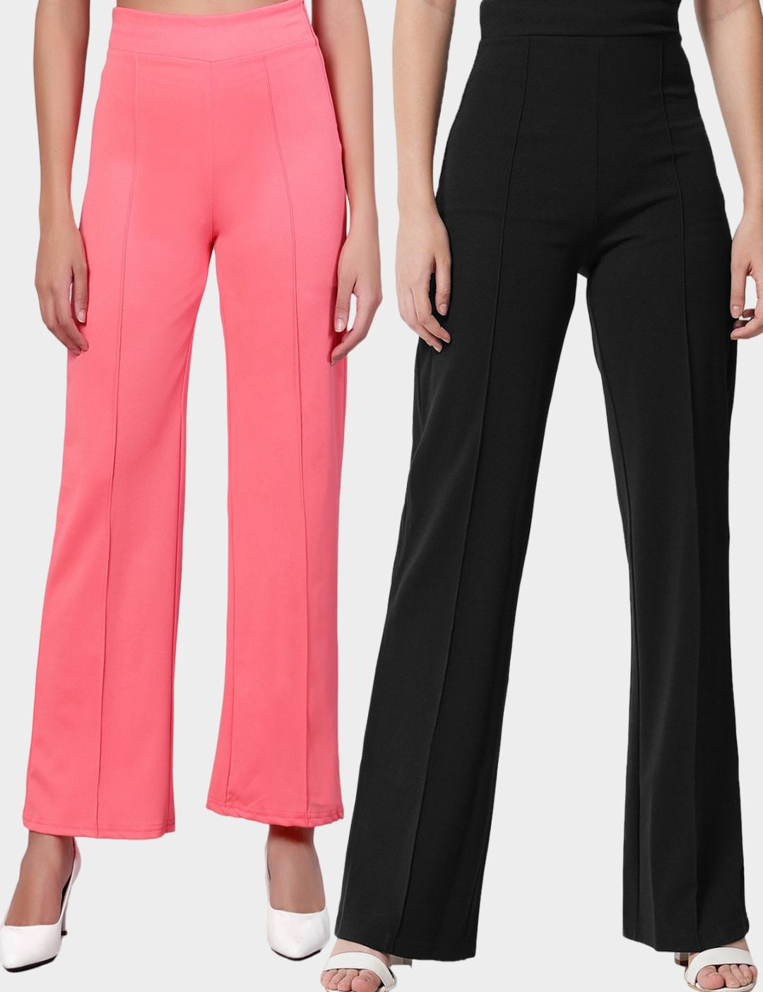 Kotty Women Pack Of 2 Straight Fit High-Rise Easy Wash Trousers