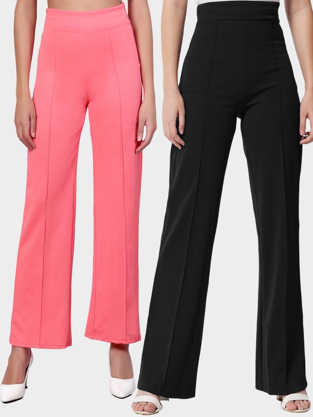 Kotty Women Pack Of 2 Straight Fit High-Rise Easy Wash Trousers