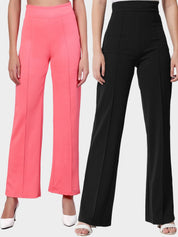 Kotty Women Pack Of 2 Straight Fit High-Rise Easy Wash Trousers