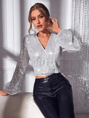 Kotty Embellished Puffed Sleeve Crop Top