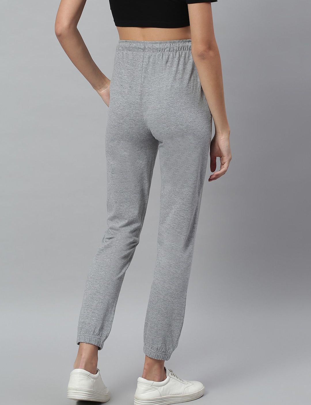 Kotty Women Grey Melange Solid Crop Straight Fit Joggers
