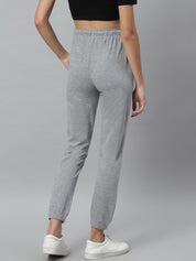 Kotty Women Grey Melange Solid Crop Straight Fit Joggers