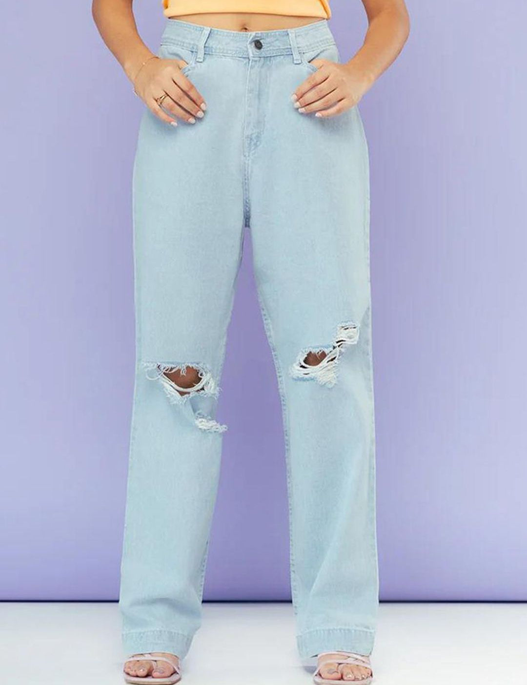 Kotty Women Jean Straight Fit High-Rise Slash Knee Stretchable Jeans