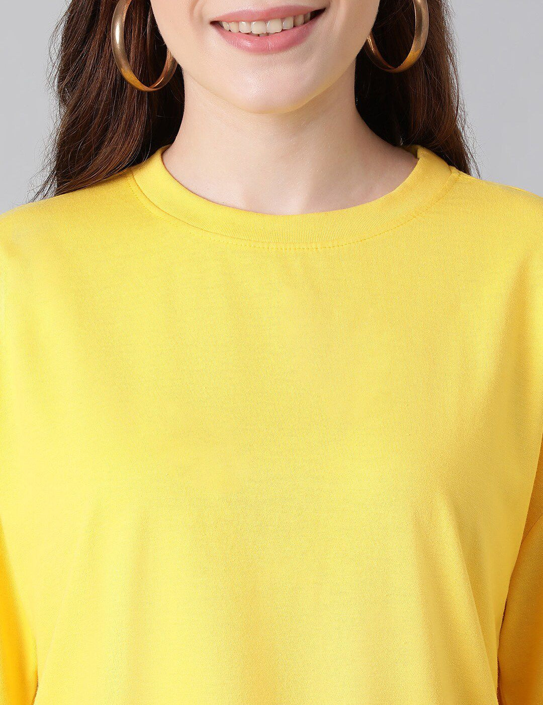KOTTY Basics Yellow Round Neck Oversized T-shirt