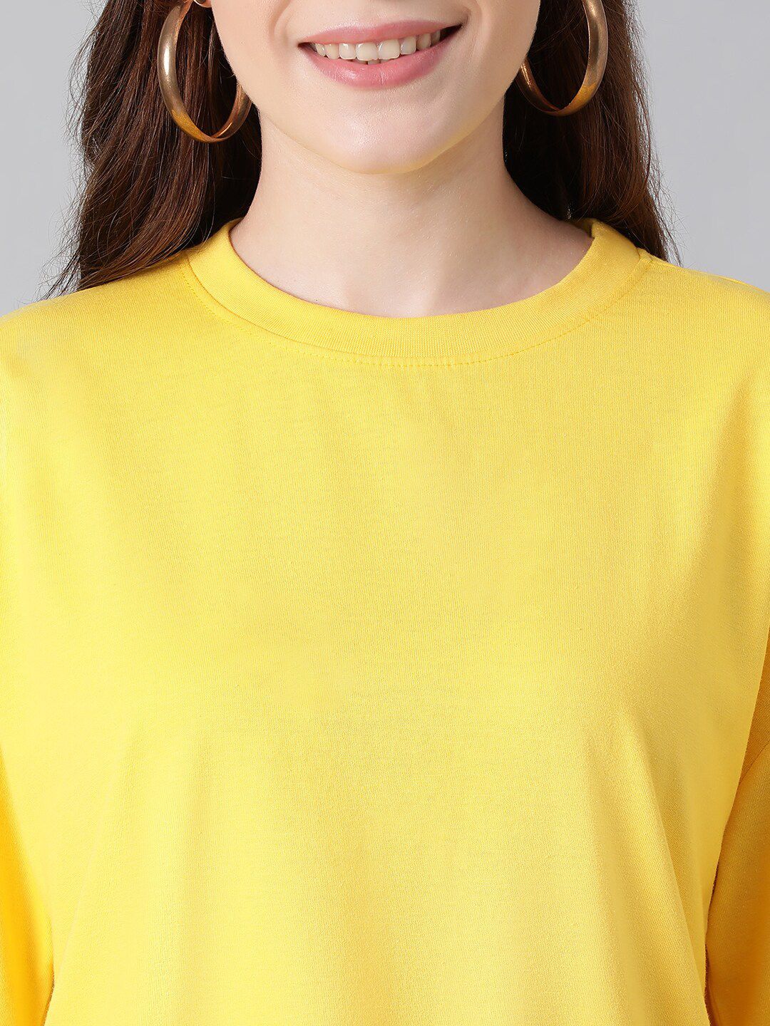 KOTTY Basics Yellow Round Neck Oversized T-shirt