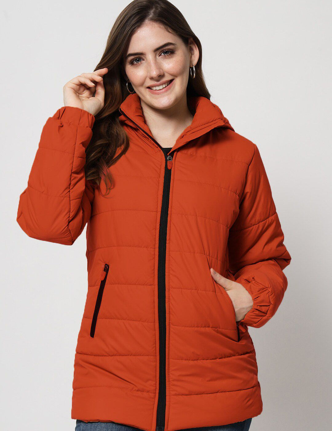 Kotty Women Rust Longline Outdoor Puffer Jacket