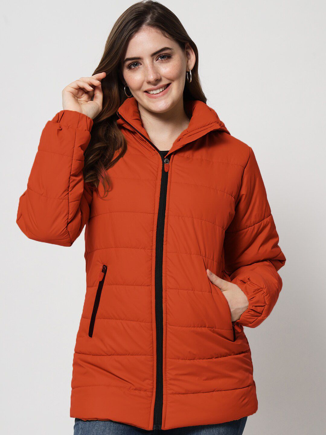 Kotty Women Rust Longline Outdoor Puffer Jacket