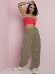 Kotty Women Straight Fit High-Rise Easy Wash Parachute Trousers