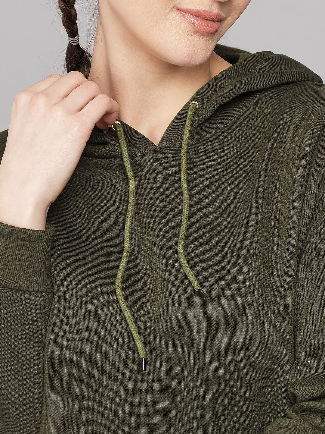 Kotty Women Olive Solid Sweatshirt With Sweatpant