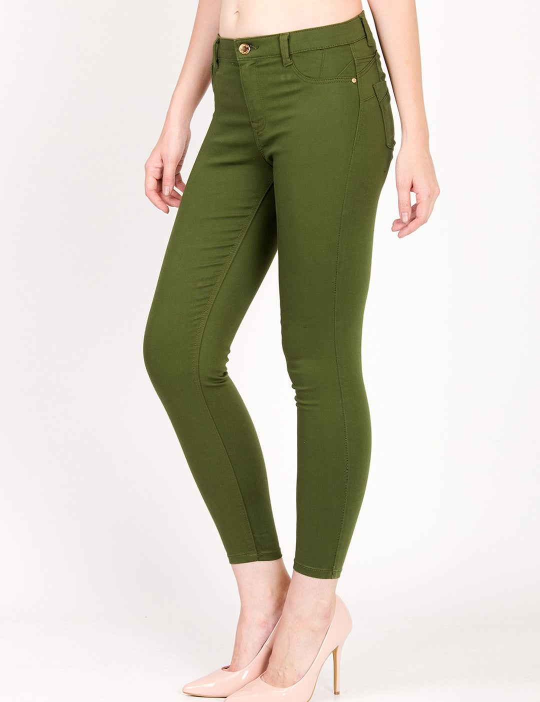 Kotty Women Olive Green Skinny Fit High-Rise Clean Look Jeans