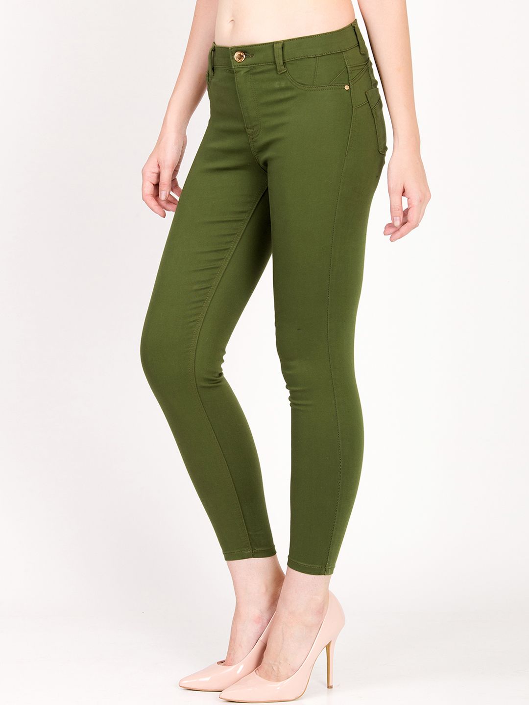 Kotty Women Olive Green Skinny Fit High-Rise Clean Look Jeans