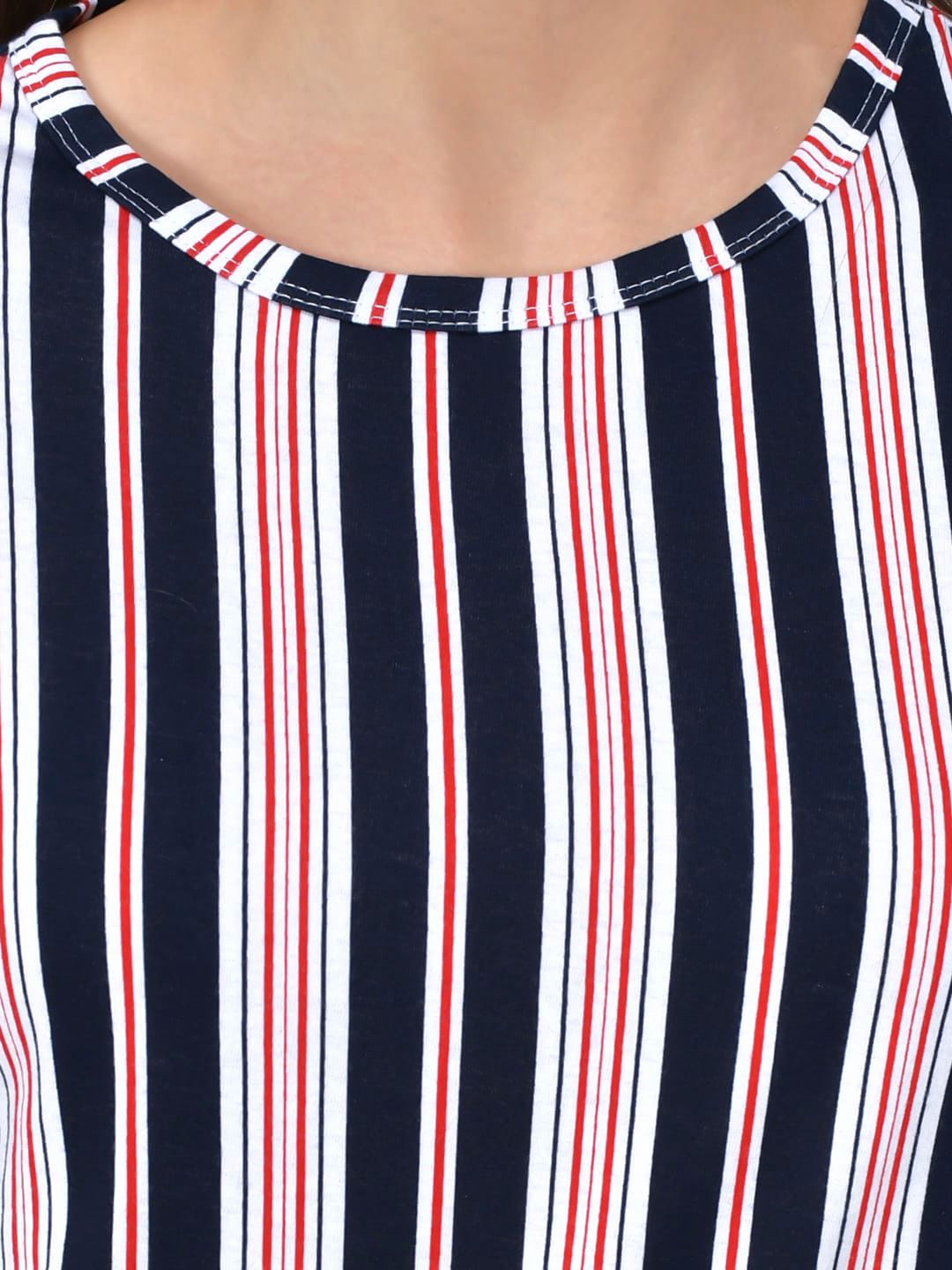 Kotty Women Blue & White Striped Night Suit