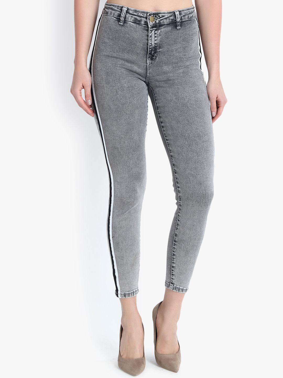Kotty Women Grey Skinny Fit High-Rise Clean Look Stretchable Jeans