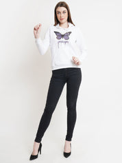 Kotty Women White Printed Hooded Sweatshirt