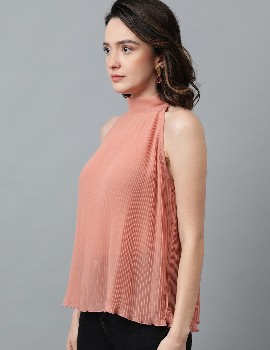 Kotty Pink High Neck Crepe Top