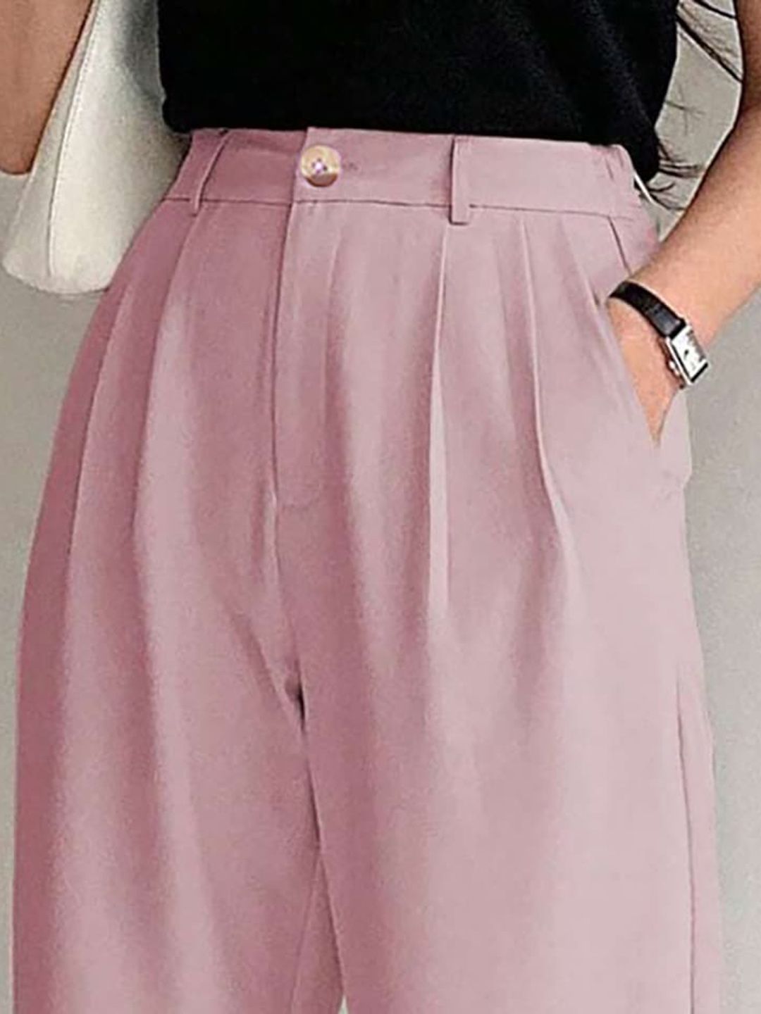 Kotty Women Relaxed Straight Leg Fit High-Rise Easy Wash Pleated Trousers