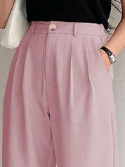 Kotty Women Relaxed Straight Leg Fit High-Rise Easy Wash Pleated Trousers