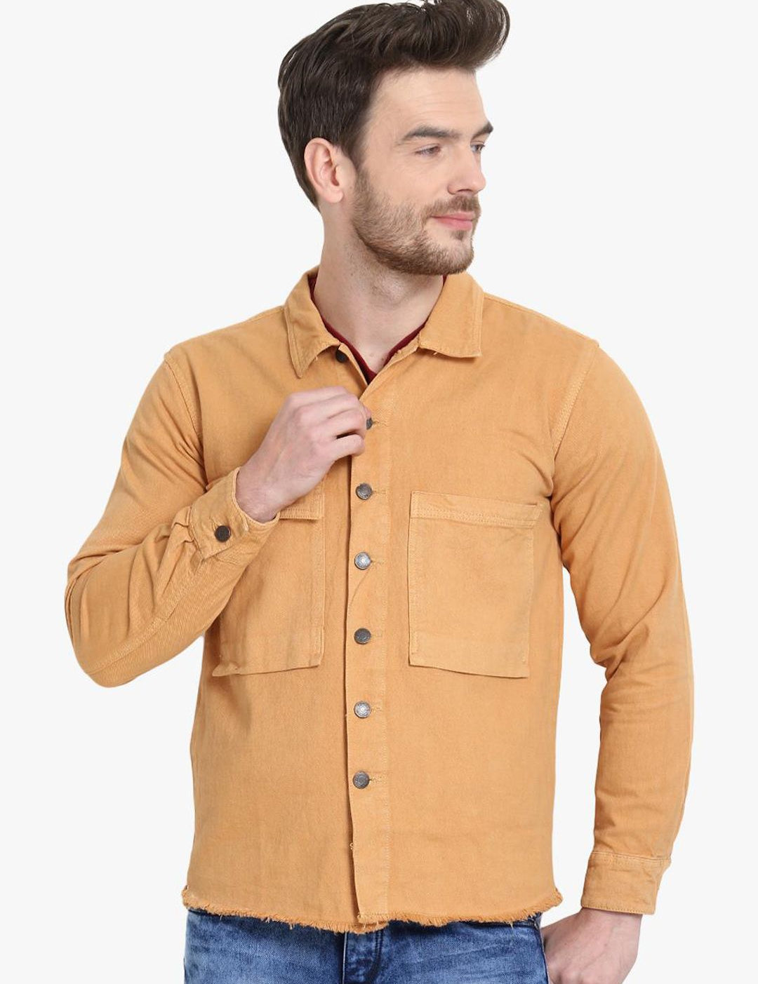 Kotty Men Yellow Solid Denim Jacket