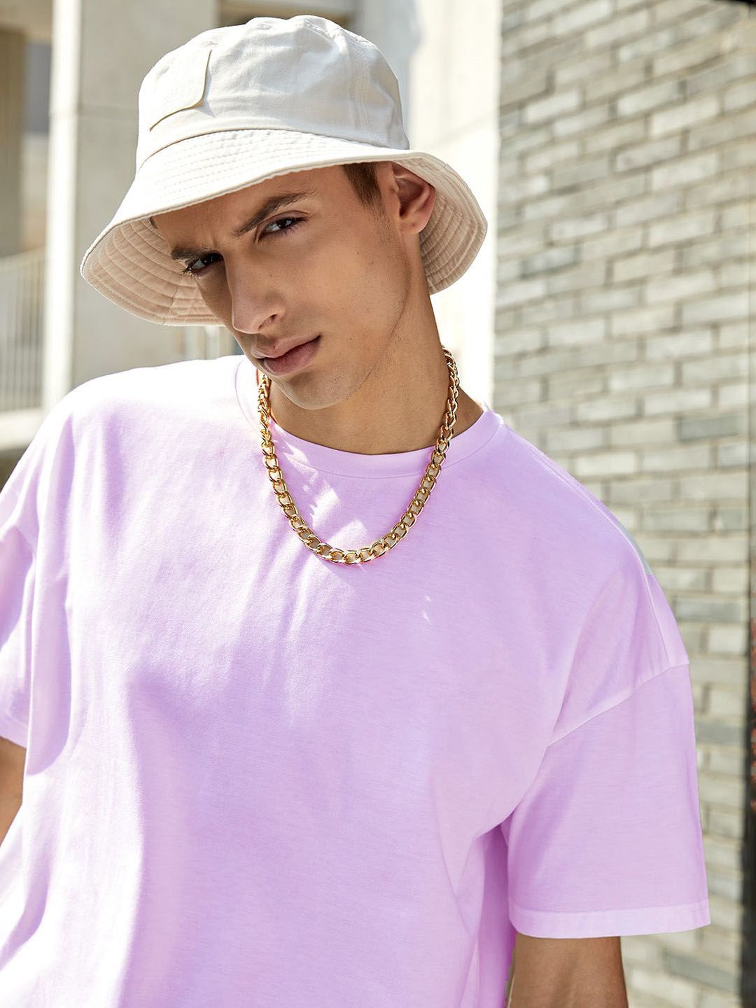 Kotty Purple Drop-Shoulder Sleeves Oversized Cotton Casual T-Shirt