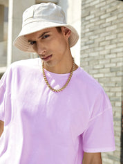 Kotty Purple Drop-Shoulder Sleeves Oversized Cotton Casual T-Shirt