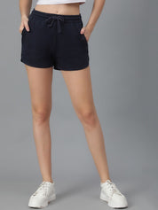 Kotty Women Navy Blue Mid-Rise Running Sports Shorts