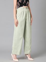 Kotty Women Relaxed Straight Leg Easy Wash Pleated Straight Fit Parallel Trousers