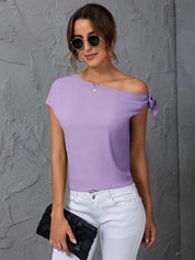 Kotty Purple One Shoulder Tie Up Extended Sleeves Regular Top