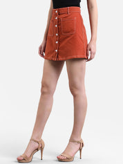Kotty Women Orange Solid Mini Denim A-Line Skirt