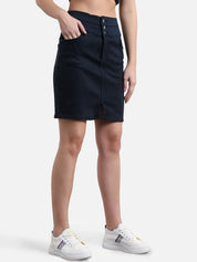 Kotty Women Navy Blue Solid Denim Pencil Skirt