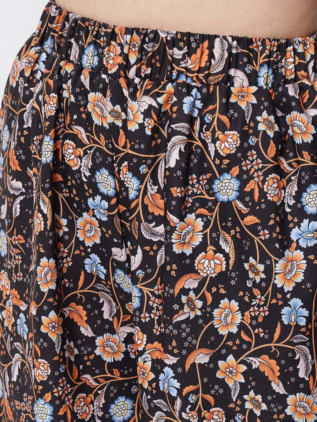 Kotty Women Brown Ethnic Motifs Printed Relaxed Flared High-Rise Easy Wash Trousers