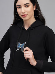 Kotty Women Black Printed Hooded Sweatshirt